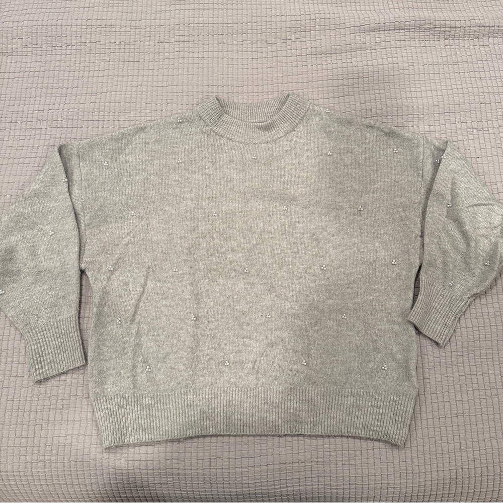 H&M Grey Pearl Embellished Sweater